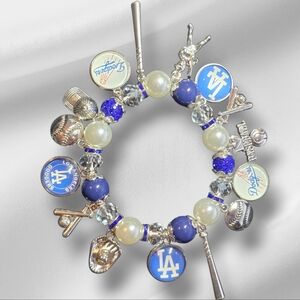 Los Angeles Dodgers Charm Stretch Bracelet - Blue, White, Silver
